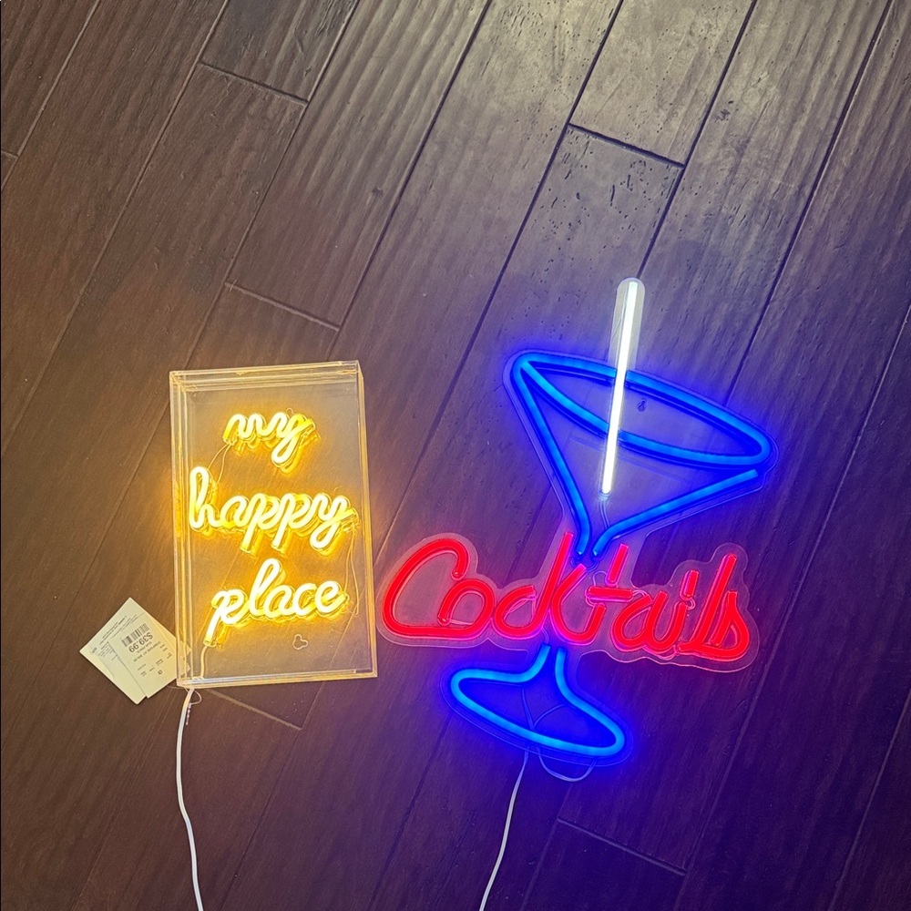Neon Cocktail Sign AND Lighted Happy Place Sign